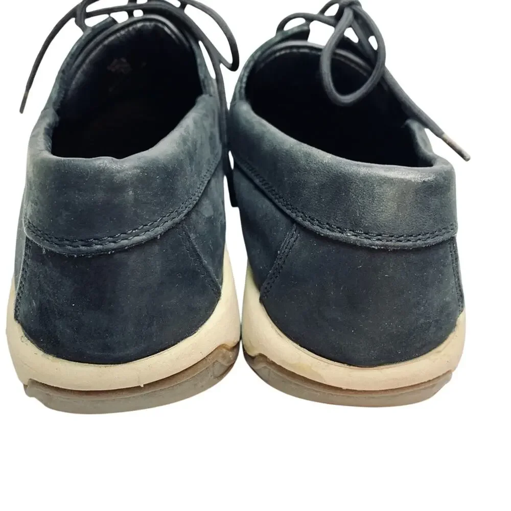 Lands End Mens Nubuck Casual Navy Blue Genuine Leather Boat Shoes Lace Up sz 9